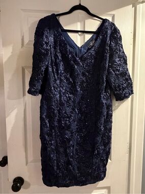 Alex Evenings Navy Textured Floral Midi Dress